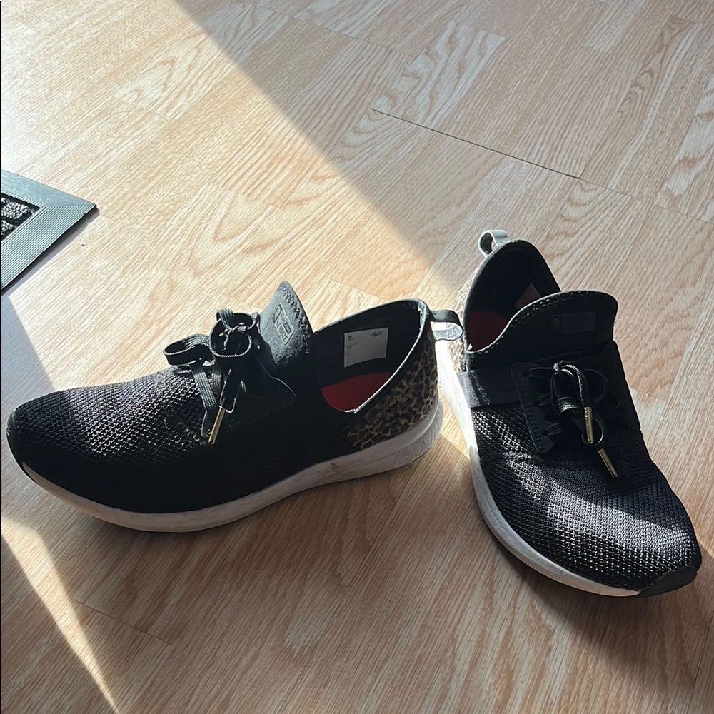Black and White Sneakers with Leopard Accent